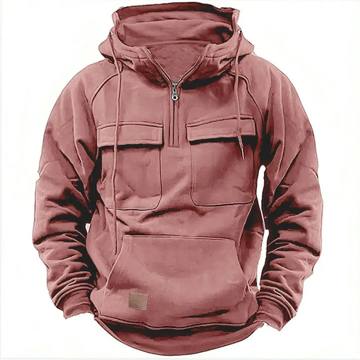 Men's Hoodie with Quarter-Zip, Cargo Pockets and Drawstring Hood