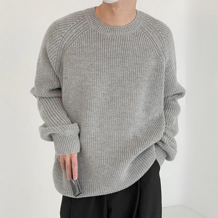 Men's Knitted Long Sleeve Jumper in Light Grey