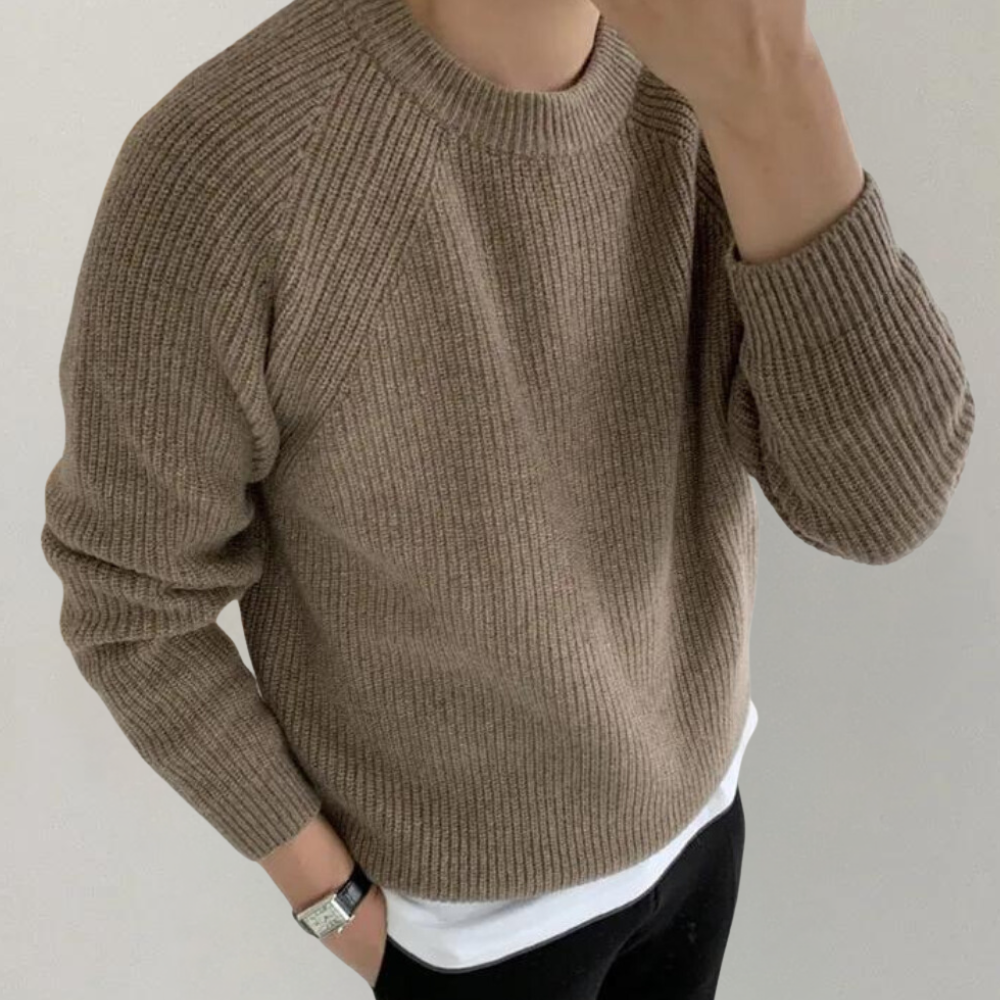 Men's Knitted Long Sleeve Jumper in Khaki