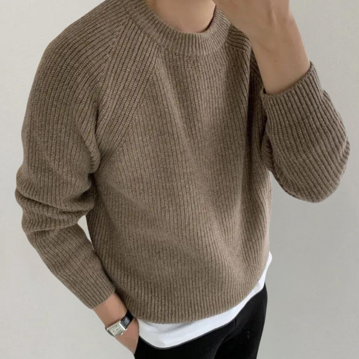Men's Knitted Long Sleeve Jumper in Khaki