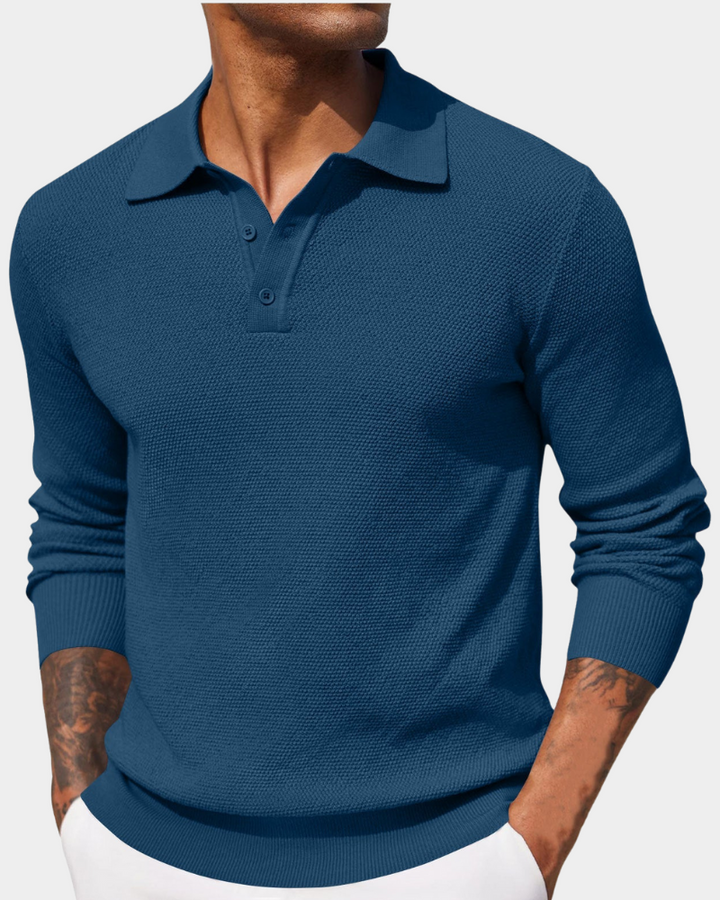 Men's Knitted Polo Jumper - Blue