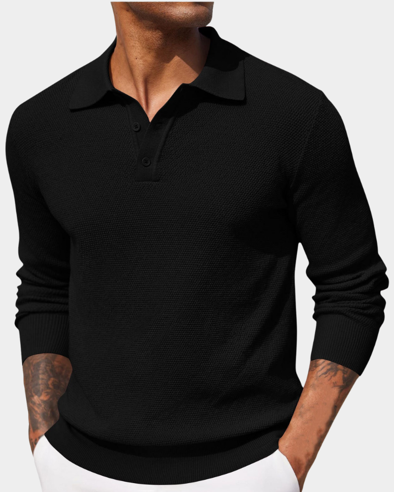 Men's Knitted Polo Jumper - Black
