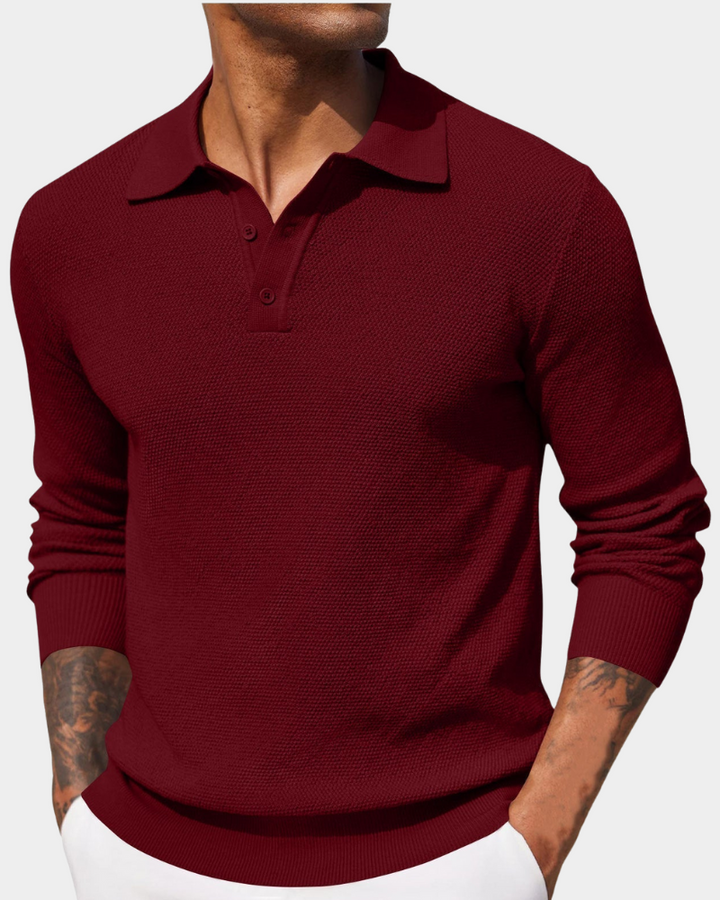 Men's Knitted Polo Jumper - Red