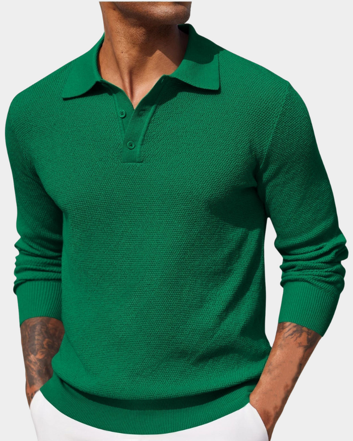 Men's Knitted Polo Jumper - Green