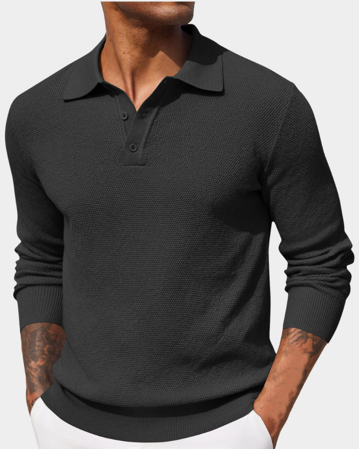 Men's Knitted Polo Jumper - Grey