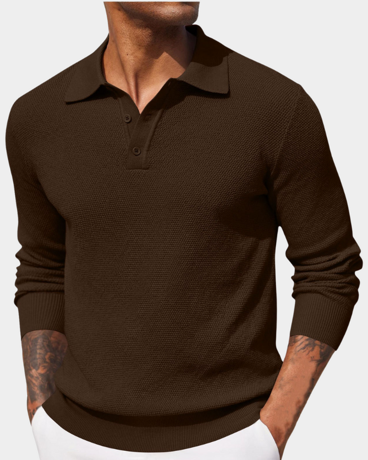 Men's Knitted Polo Jumper - Brown