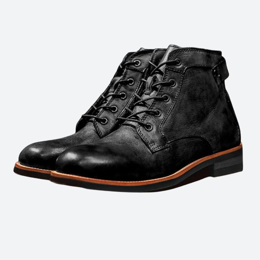 Men's Lace-Up Ankle Boots with Cap Toe in Black