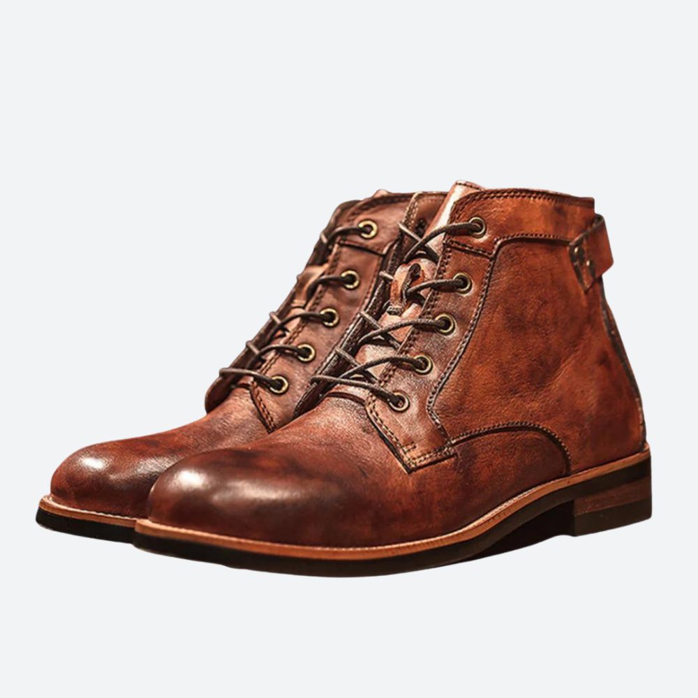 Men's Lace-Up Ankle Boots with Cap Toe in Brown