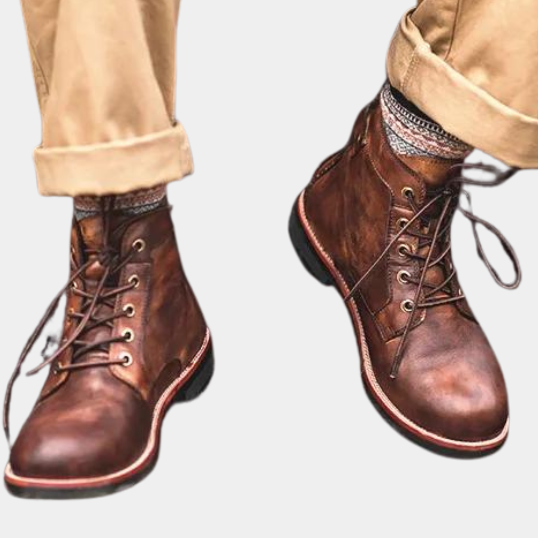 Men's Lace-Up Work Boots with Treaded Sole