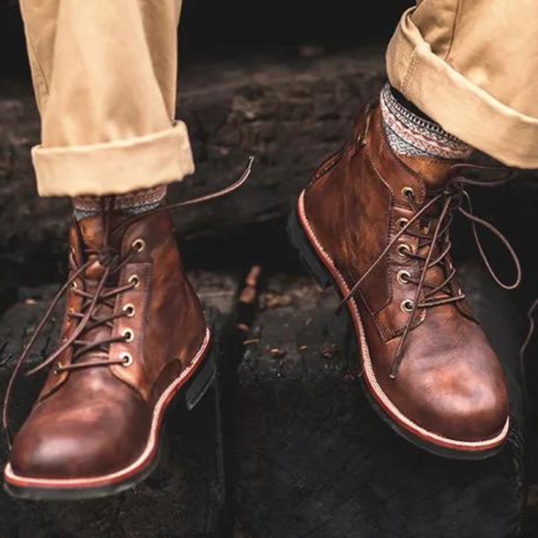 Men's Lace-Up Work Boots with Treaded Sole