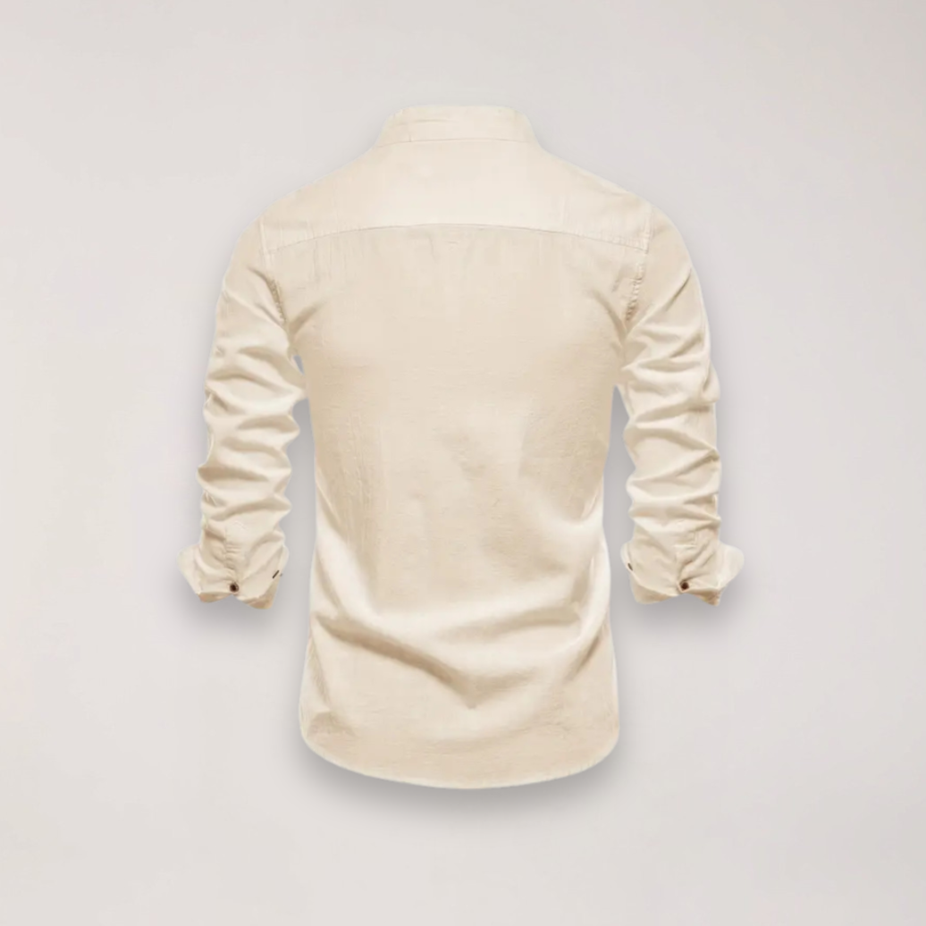 Men's Long Sleeve Stand Collar Shirt - Embroidered Solid Design for Smart Casual Styling – view 10