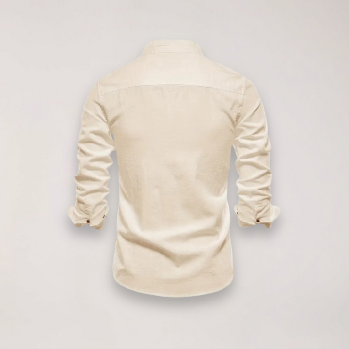 Men's Long Sleeve Stand Collar Shirt - Embroidered Solid Design for Smart Casual Styling – view 10