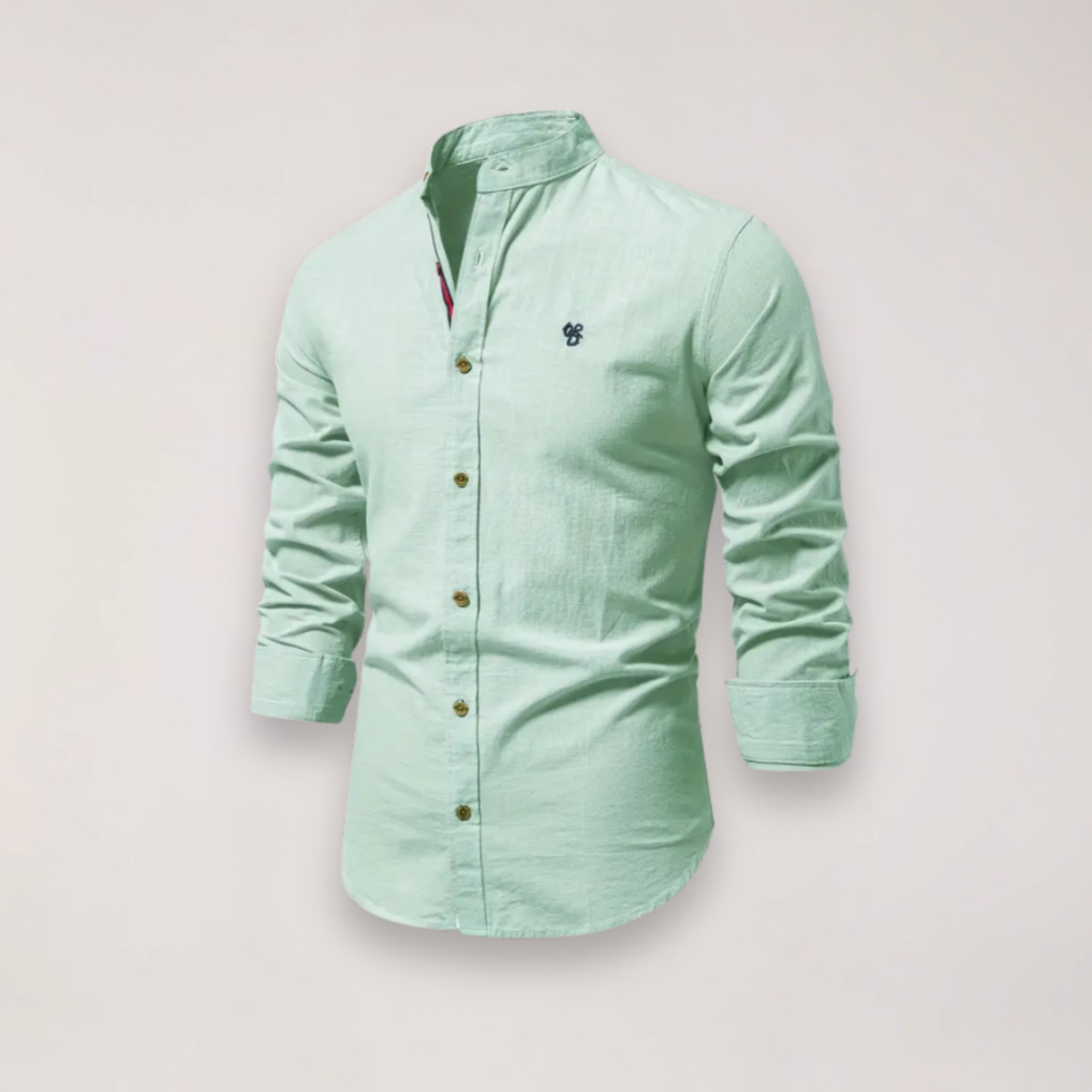 Men's Long Sleeve Stand Collar Shirt - Embroidered Solid Design for Smart Casual Styling – view 11
