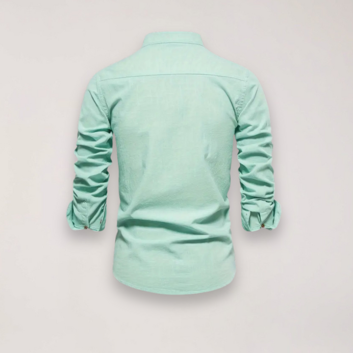 Men's Long Sleeve Stand Collar Shirt - Embroidered Solid Design for Smart Casual Styling – view 12