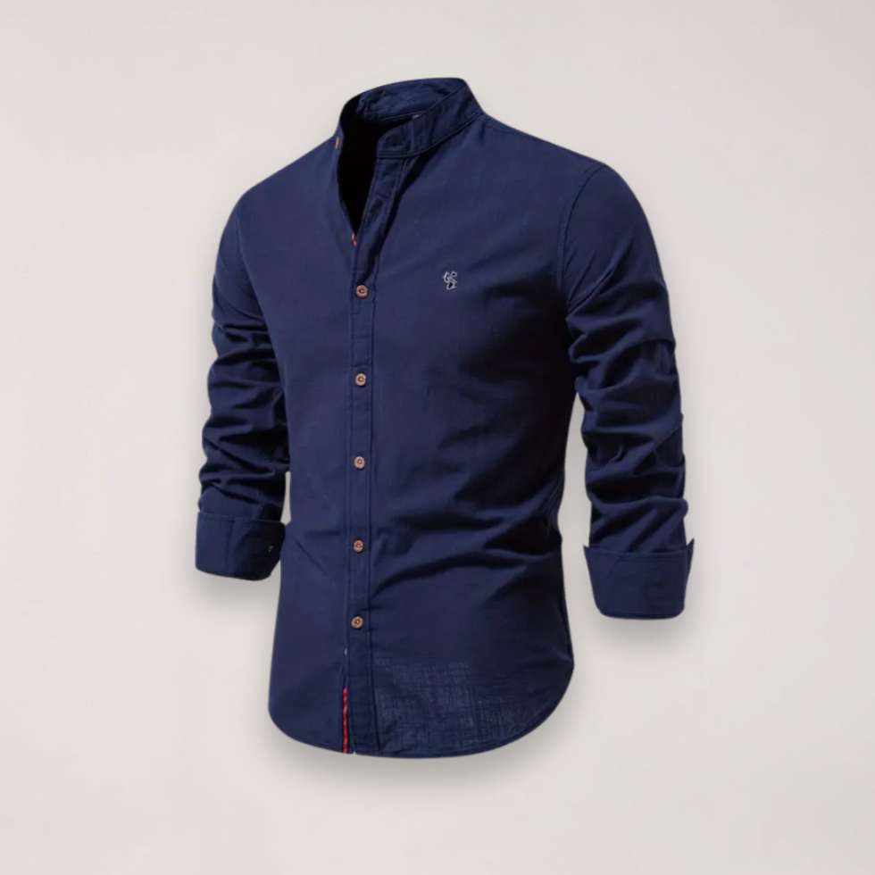 Men's Long Sleeve Stand Collar Shirt - Embroidered Solid Design for Smart Casual Styling – view 13