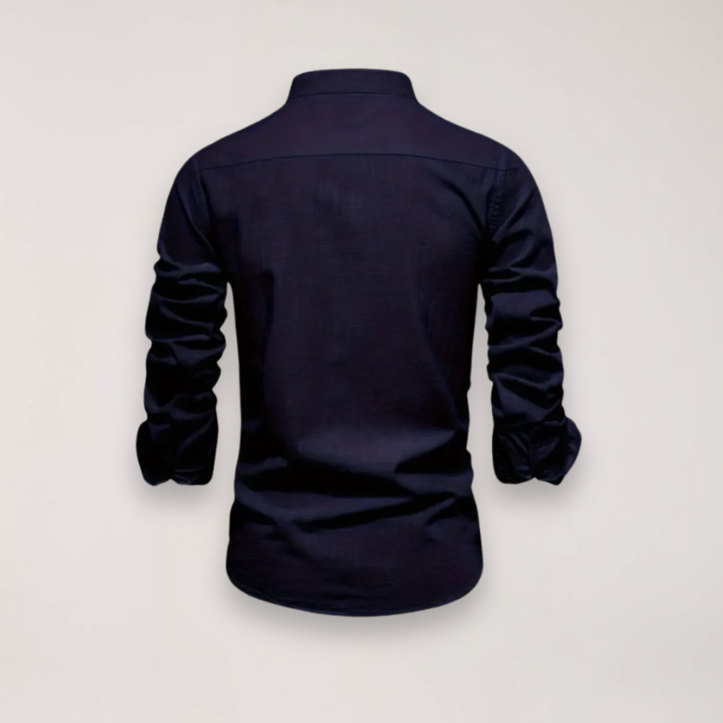 Men's Long Sleeve Stand Collar Shirt - Embroidered Solid Design for Smart Casual Styling – view 14
