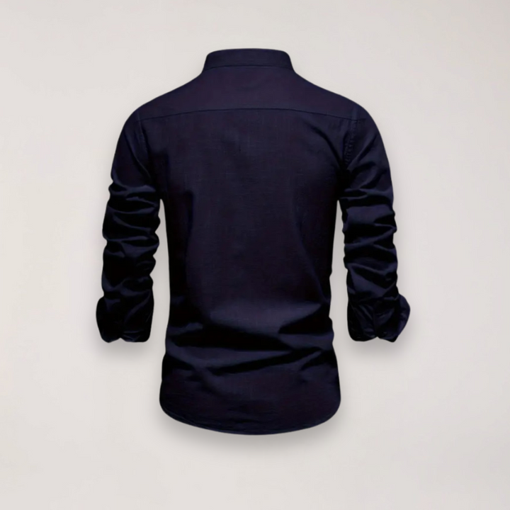 Men's Long Sleeve Stand Collar Shirt - Embroidered Solid Design for Smart Casual Styling – view 14