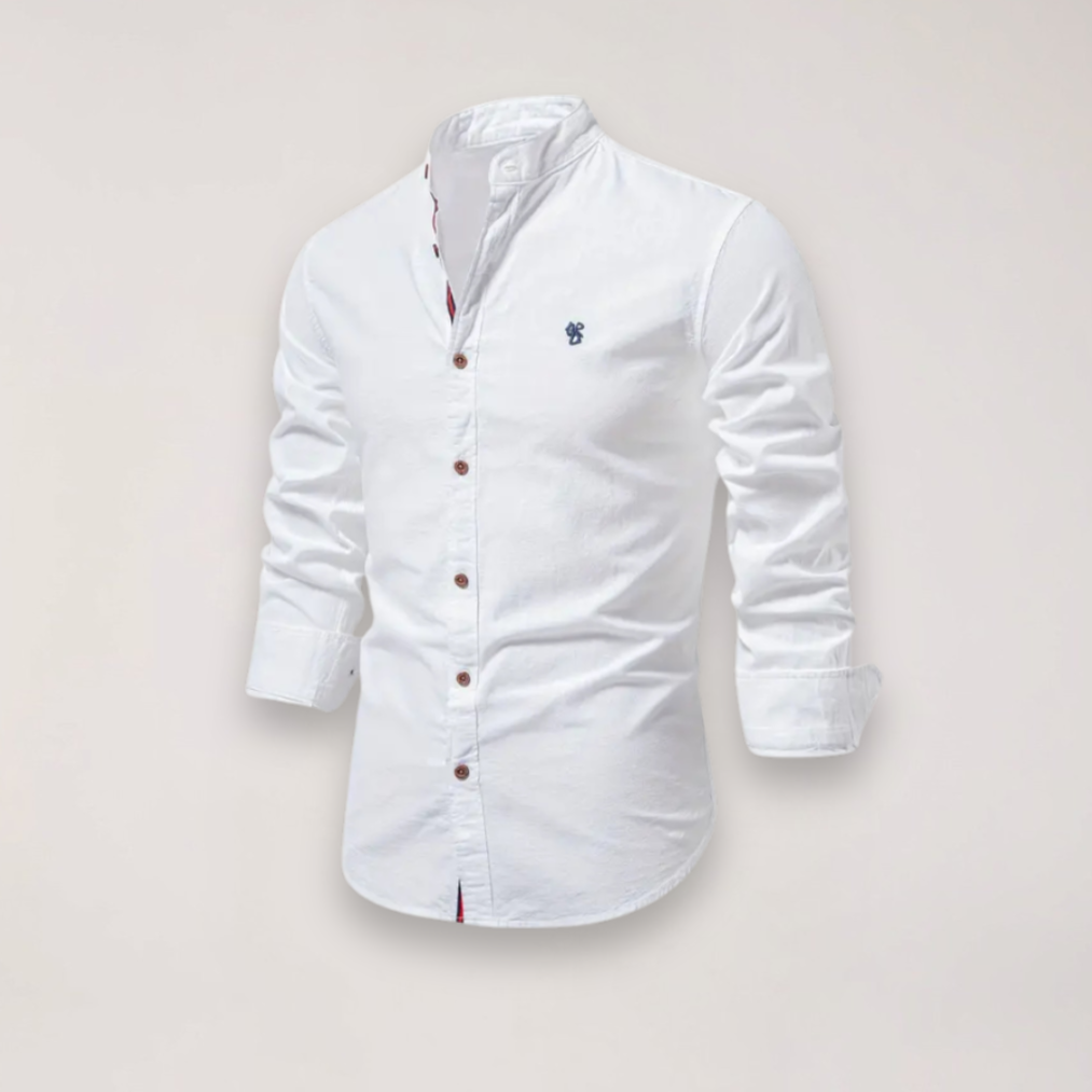 Men's Long Sleeve Stand Collar Shirt - Embroidered Solid Design for Smart Casual Styling – view 15