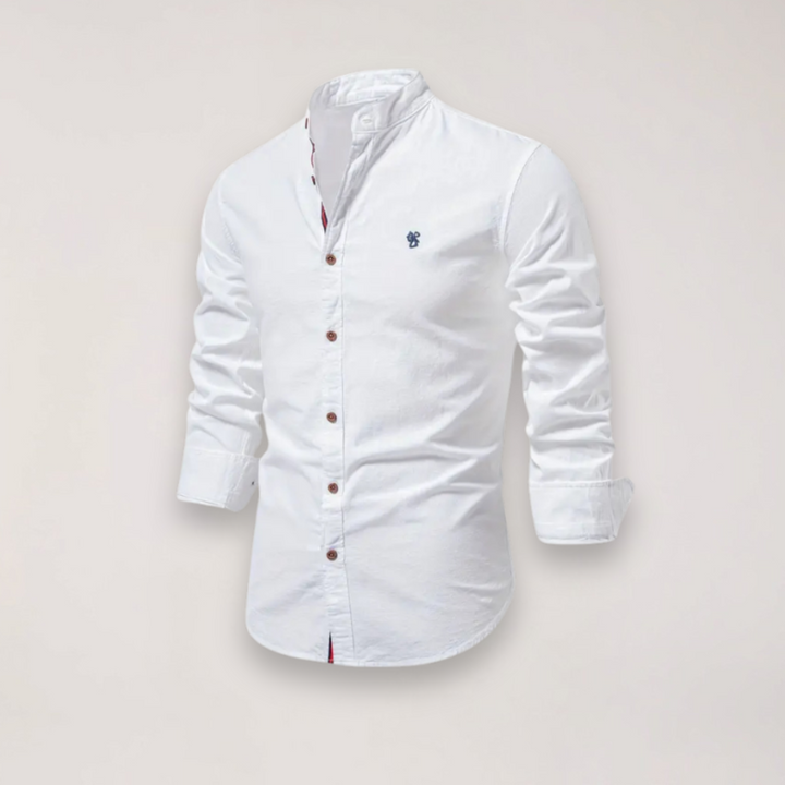 Men's Long Sleeve Stand Collar Shirt - Embroidered Solid Design for Smart Casual Styling – view 15