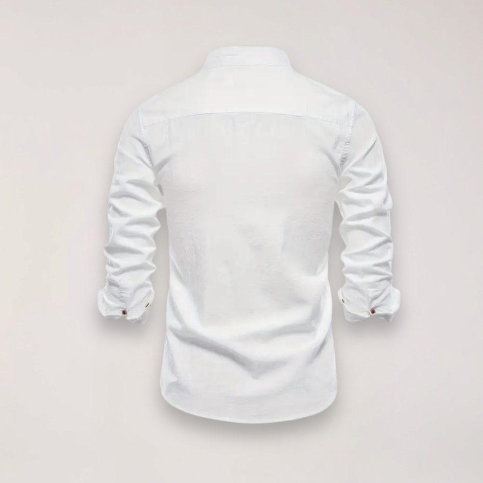 Men's Long Sleeve Stand Collar Shirt - Embroidered Solid Design for Smart Casual Styling – view 16