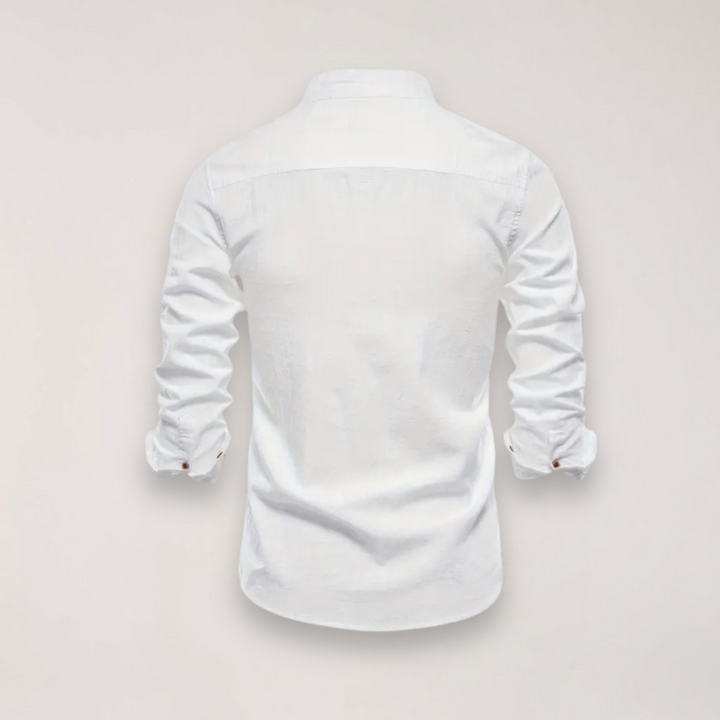 Men's Long Sleeve Stand Collar Shirt - Embroidered Solid Design for Smart Casual Styling – view 16