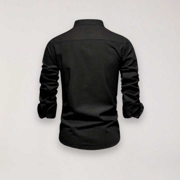Men's Long Sleeve Stand Collar Shirt - Embroidered Solid Design for Smart Casual Styling – view 2