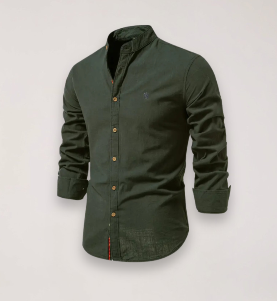 Men's Long Sleeve Stand Collar Shirt - Embroidered Solid Design for Smart Casual Styling – view 4