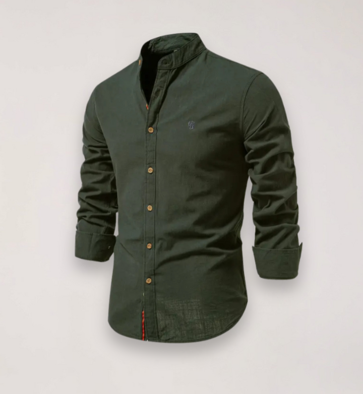 Men's Long Sleeve Stand Collar Shirt - Embroidered Solid Design for Smart Casual Styling – view 4