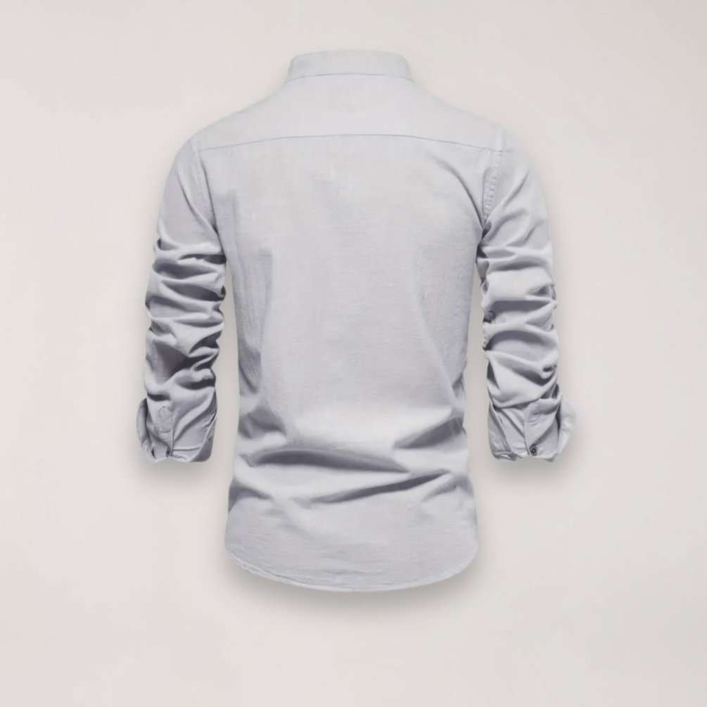 Men's Long Sleeve Stand Collar Shirt - Embroidered Solid Design for Smart Casual Styling – view 6