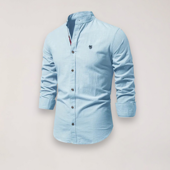 Men's Long Sleeve Stand Collar Shirt - Embroidered Solid Design for Smart Casual Styling – view 7