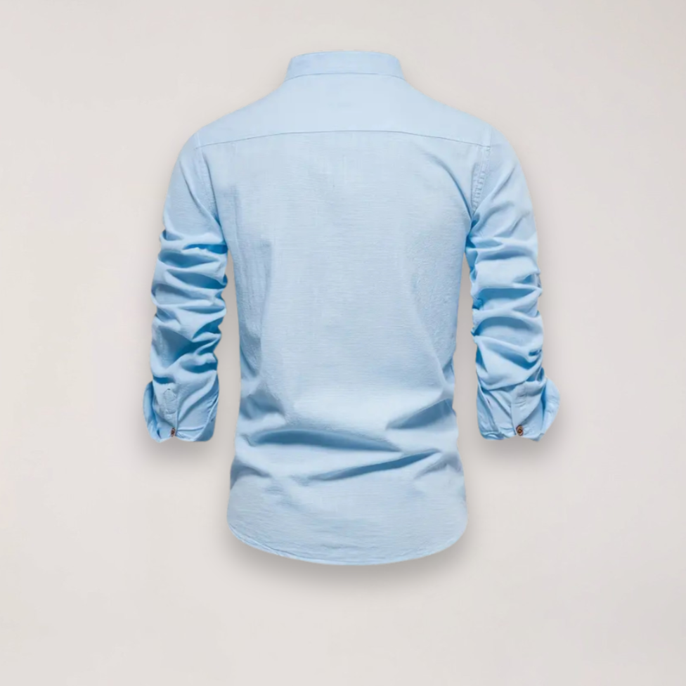 Men's Long Sleeve Stand Collar Shirt - Embroidered Solid Design for Smart Casual Styling – view 8