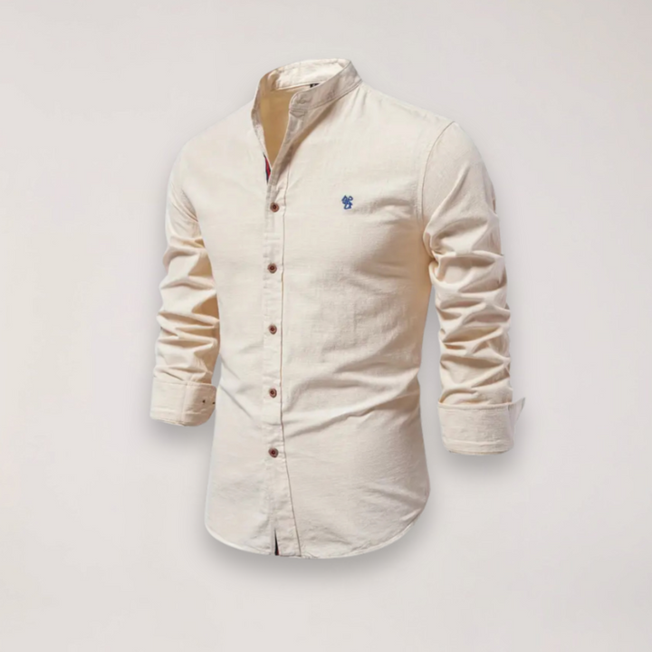 Men's Long Sleeve Stand Collar Shirt - Embroidered Solid Design for Smart Casual Styling – view 9