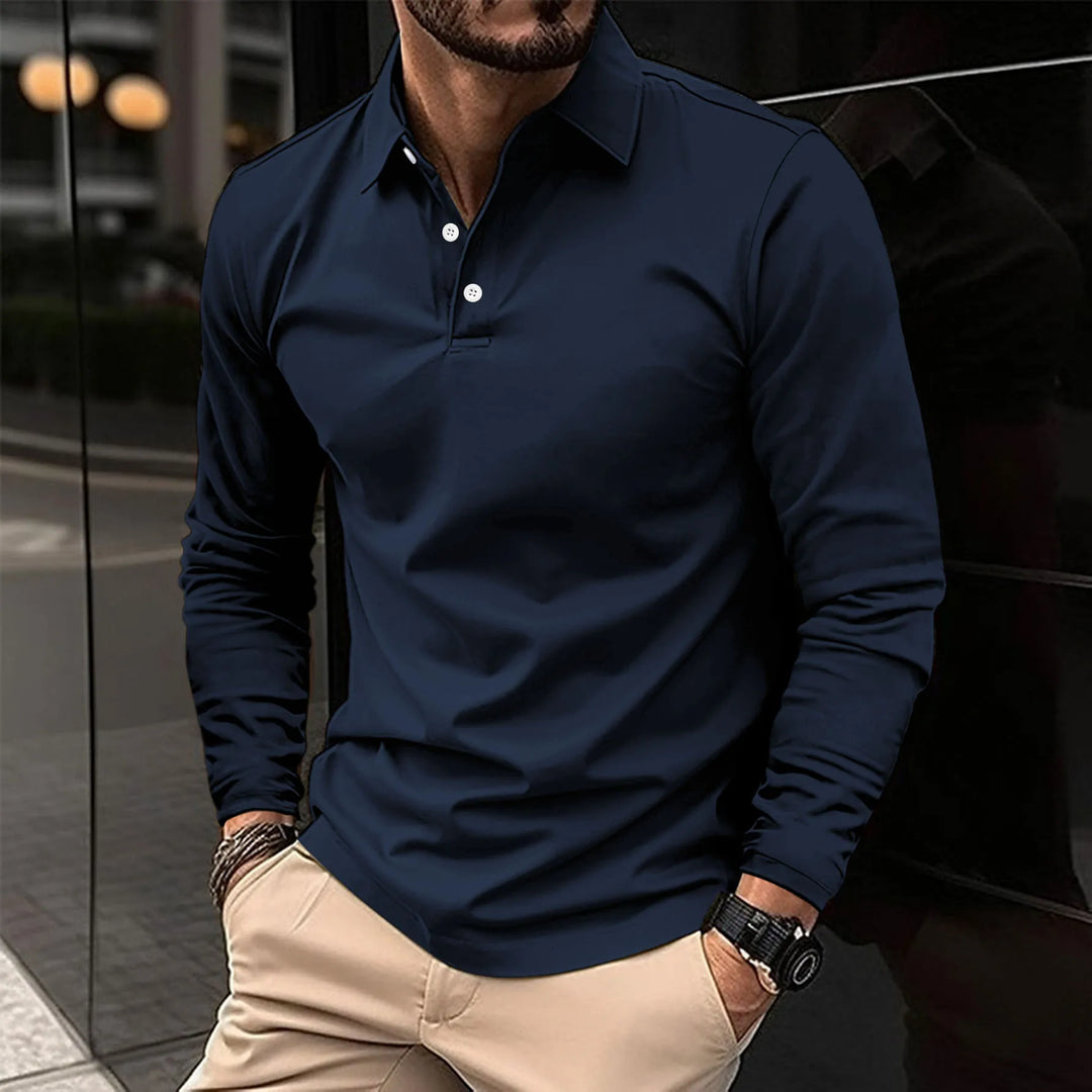 Men's Long-Sleeved Smart Casual Polo Shirt - photo 2