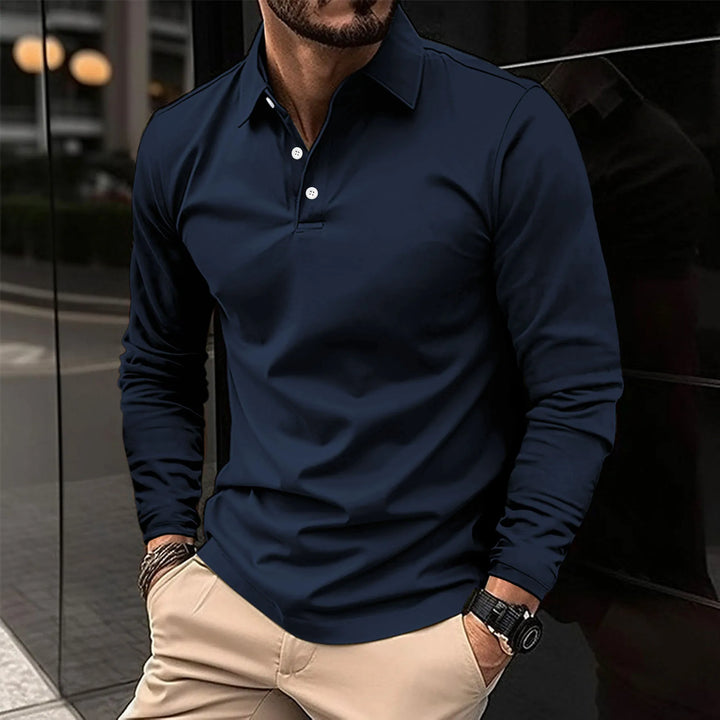 Men's Long-Sleeved Smart Casual Polo Shirt - photo 2