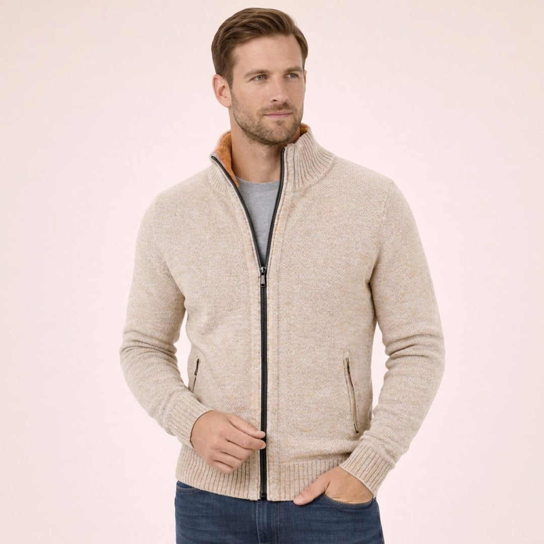 Men's Merino Wool Mock Neck Jumper with Zip Front and Stand Collar