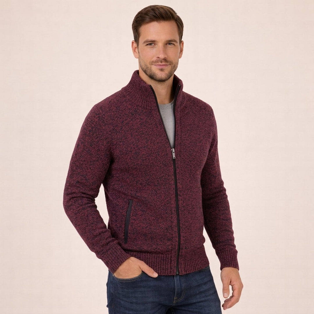 Men's Merino Wool Mock Neck Jumper with Zip Front and Stand Collar