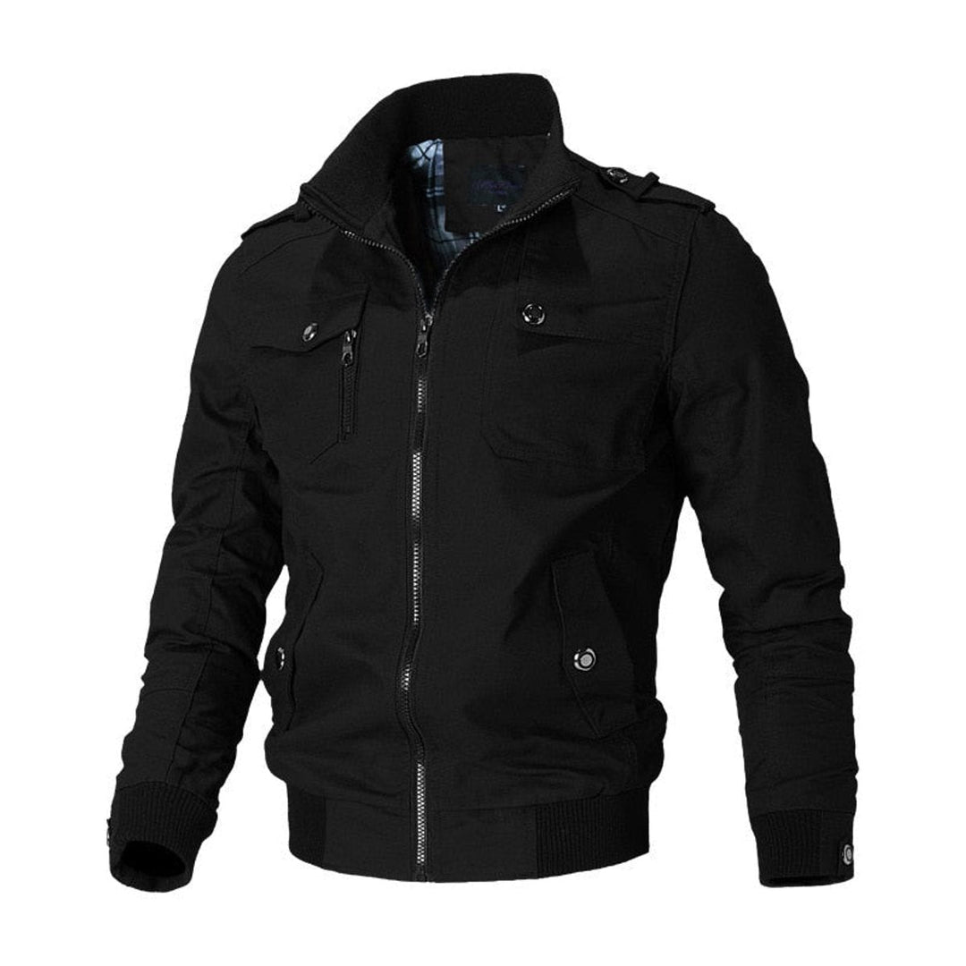 Men's Check Pattern Bomber Jacket with Zip Front and Stand Collar