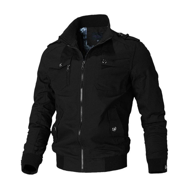 Men's Check Pattern Bomber Jacket with Zip Front and Stand Collar