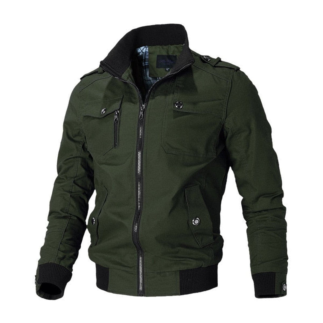 Men's Check Pattern Bomber Jacket with Zip Front and Stand Collar