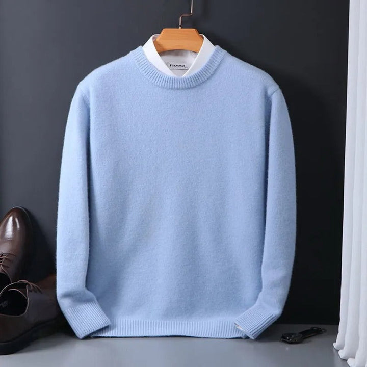 Duncan - Men's Mohair Blend Crewneck Jumper in Light Blue