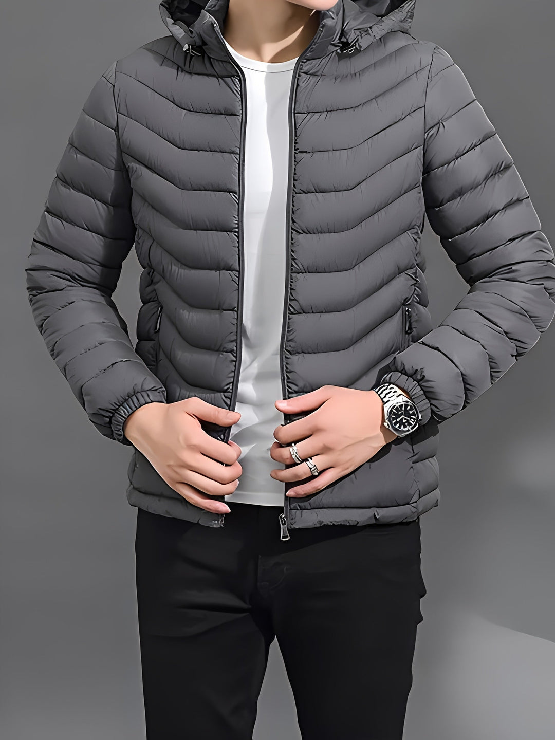 Men's Padded Hooded Puffer Jacket with Full Zip
