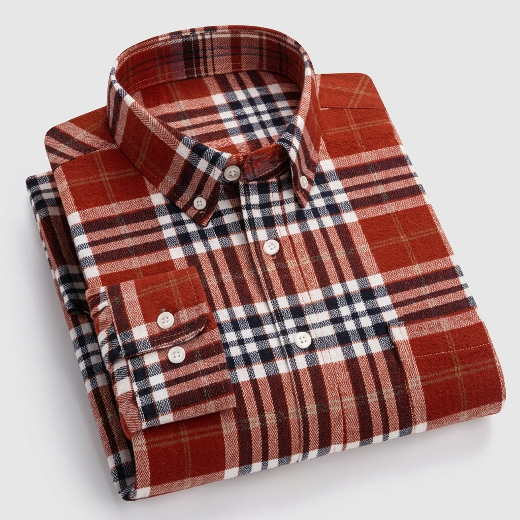 Men's Plaid Button-Down Shirt - Red