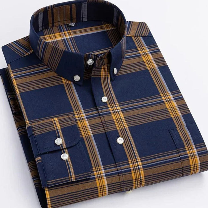 Men's Plaid Button-Down Shirt - Dark Blue