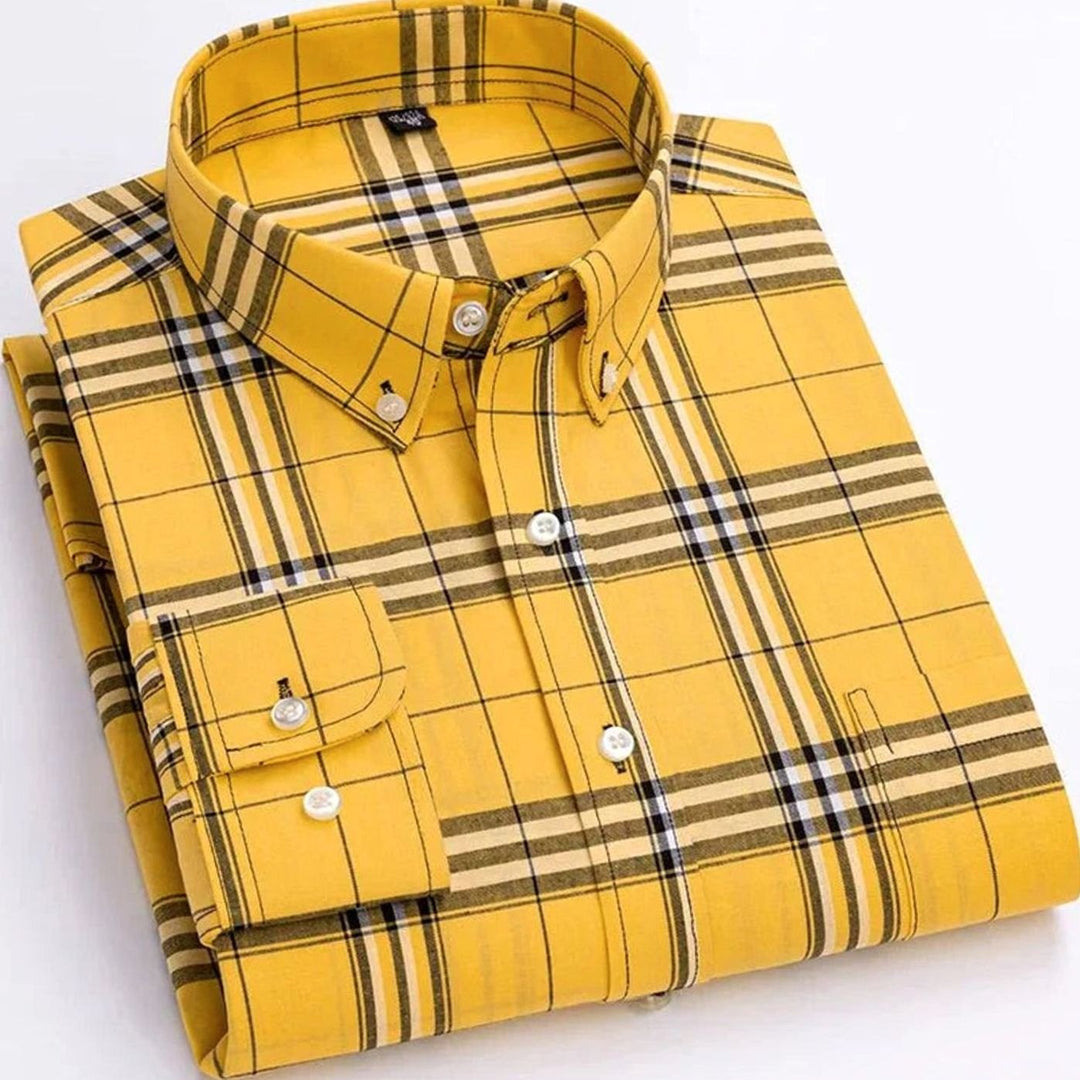 Men's Plaid Button-Down Shirt - Yellow