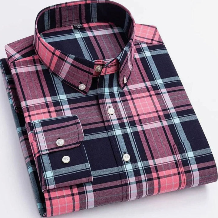 Men's Plaid Button-Down Shirt - Pink