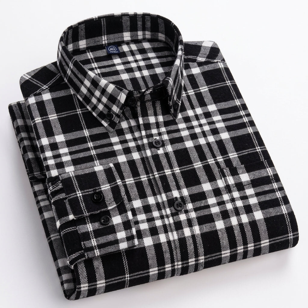Men's Plaid Button-Down Shirt - Black