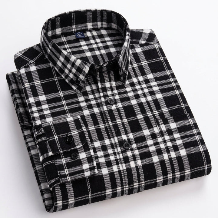Men's Plaid Button-Down Shirt - Black
