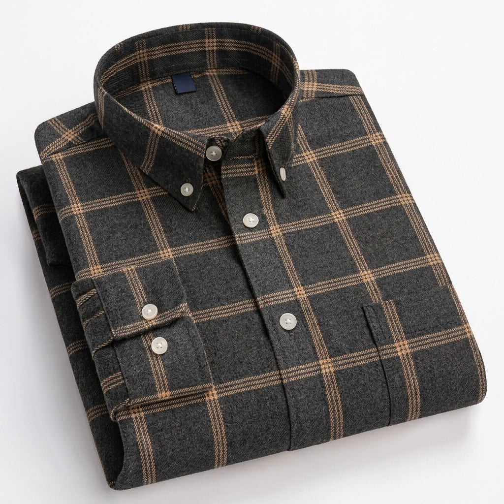 Men's Plaid Button-Down Shirt - Charcoal Grey