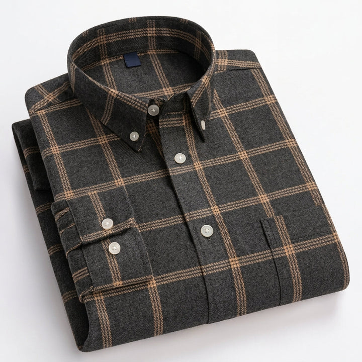 Men's Plaid Button-Down Shirt - Charcoal Grey