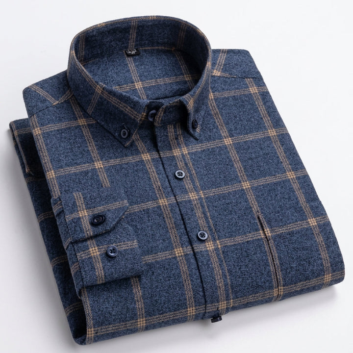 Men's Plaid Button-Down Shirt - Denim Blue